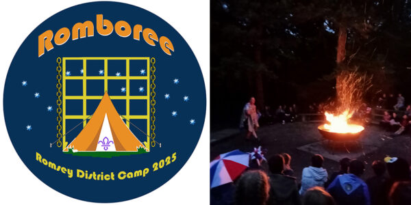 The camp logo and Saturday night's camp fire